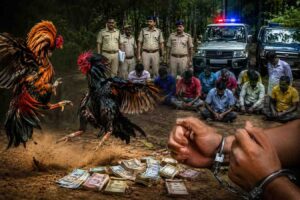 ಕೋಳಿ ಅಂಕ ಅಡ್ಡೆ ಮೇಲೆ ಪೋಲಿಸ್ ದಾಳಿ: 11 ಮಂದಿ ವಶಕ್ಕೆ